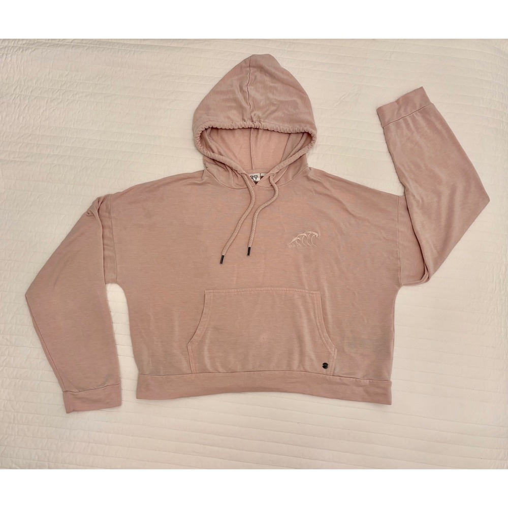 Roxy Womens Blush Pink Modal Blend Wave Logo Pullover Hoodie Size Large